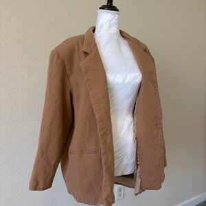 100% Wool Intriguing Threads Camel Color Flannel Jacket Blazer Button Front XL